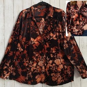 Liverpool Los Angeles 3X Fire Opal Burnout Velvet Fall Print Blouse Women’s NWT